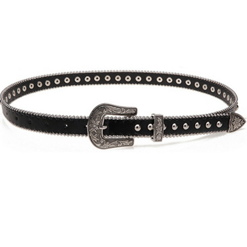 Belt ~ Black ~ Leather ~ Western Design ~ W/Silver Dot